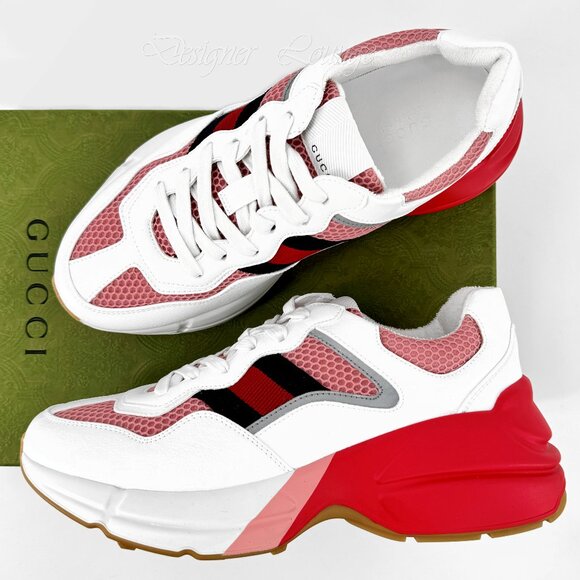 SOLD! NEW GUCCI Rhyton Women's White Pink Web Low Top Sneakers EU 37 / US 7 - Picture 1 of 15